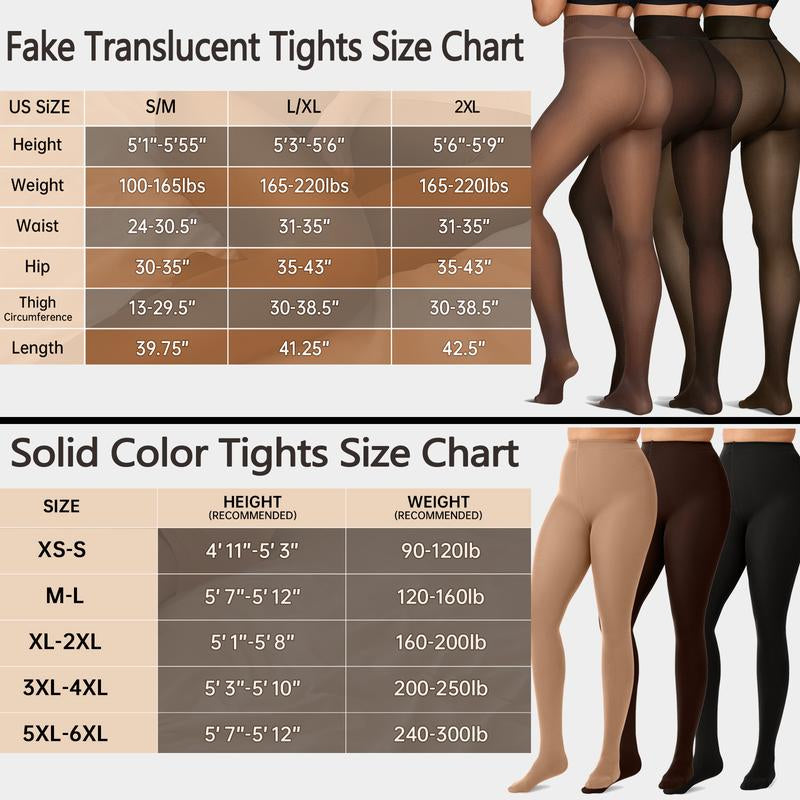 OEAK Women Fleece Lined Leggings Sheer Fake Translucent Pantyhose Thermal High Waisted Footed Opaque Tights