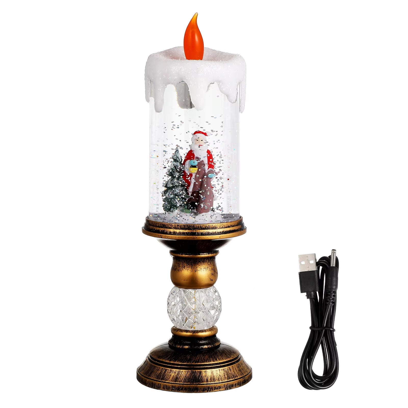 1Pc Christmas Led Candle Lamp Usb Charging Candle Led Night Light Water-Filled Visual Effect Music Box Lamp Desktop Decoration