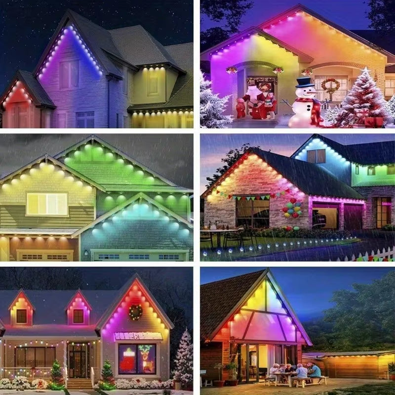 RGB Eaves Lights Smart Bluetooth APP Permanent Outdoor Lights IP67 Waterproof Christmas LED Strings for Christmas Party Decor