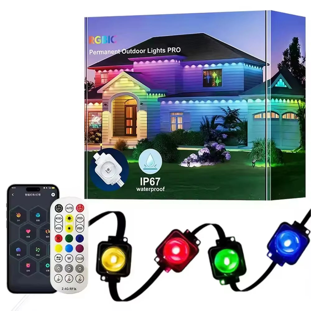 RGB Eaves Lights Smart Bluetooth APP Permanent Outdoor Lights IP67 Waterproof Christmas LED Strings for Christmas Party Decor