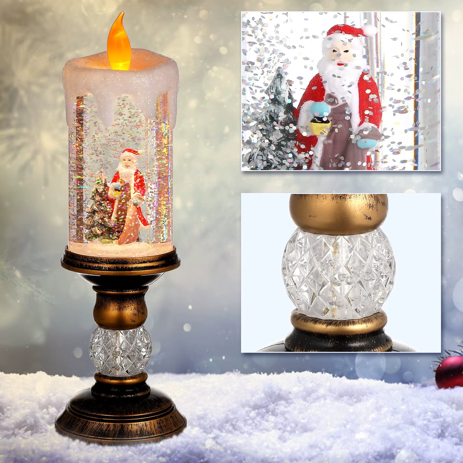 1Pc Christmas Led Candle Lamp Usb Charging Candle Led Night Light Water-Filled Visual Effect Music Box Lamp Desktop Decoration