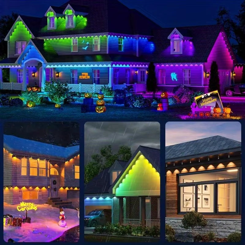 RGB Eaves Lights Smart Bluetooth APP Permanent Outdoor Lights IP67 Waterproof Christmas LED Strings for Christmas Party Decor