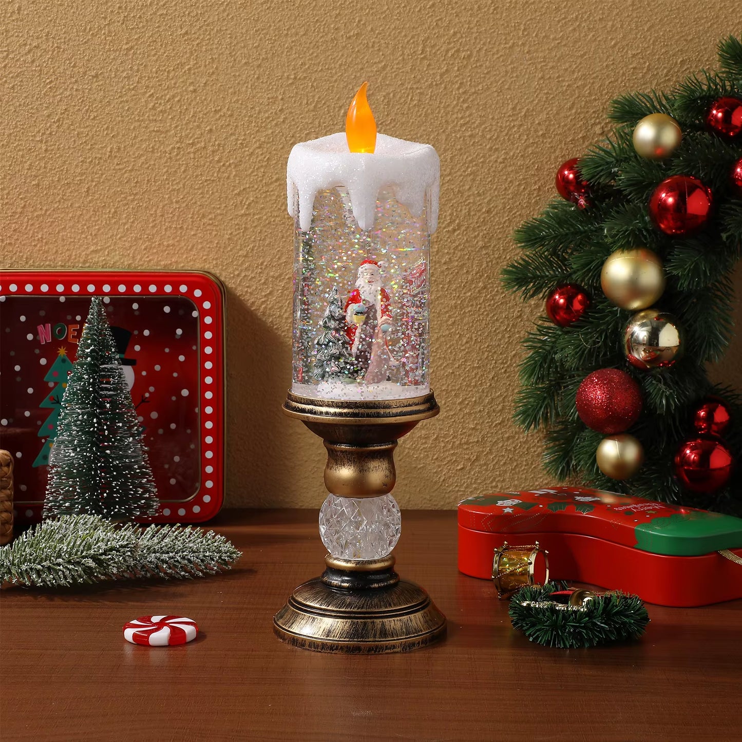 1Pc Christmas Led Candle Lamp Usb Charging Candle Led Night Light Water-Filled Visual Effect Music Box Lamp Desktop Decoration